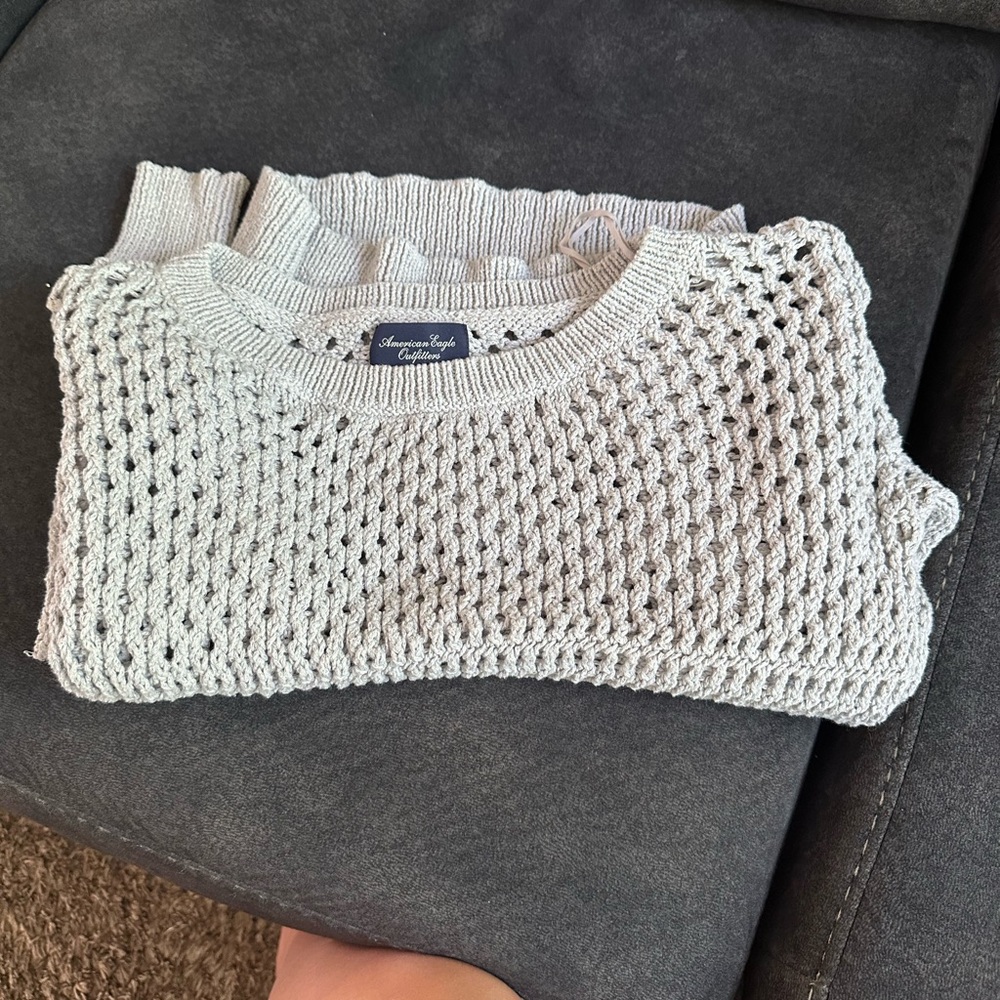 American Eagle Outfitters Open-Knit Crewneck Sweater in Light grey